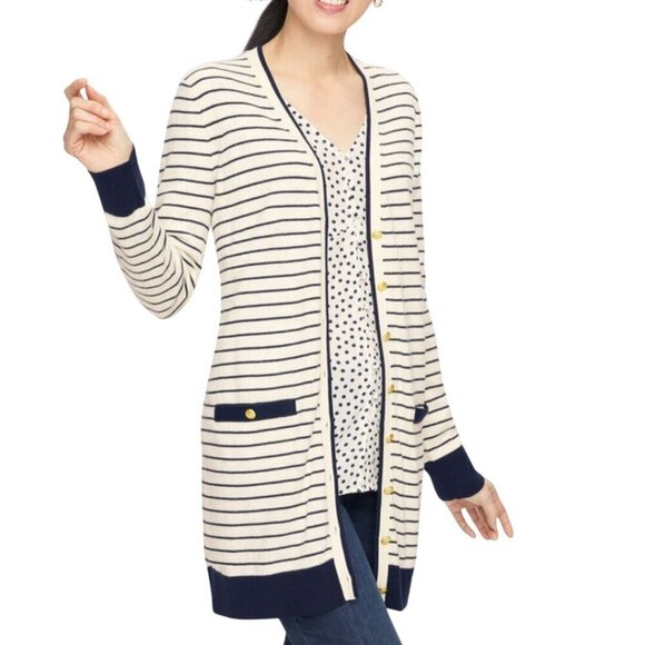 Talbots Super Soft Tipped Cardigan Sweater Nautical Long Line Size XS - Picture 1 of 7